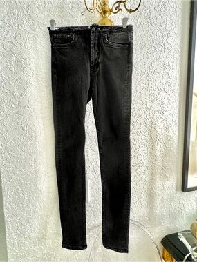 AllSaints Black Denim Jeans with Frayed Waistband